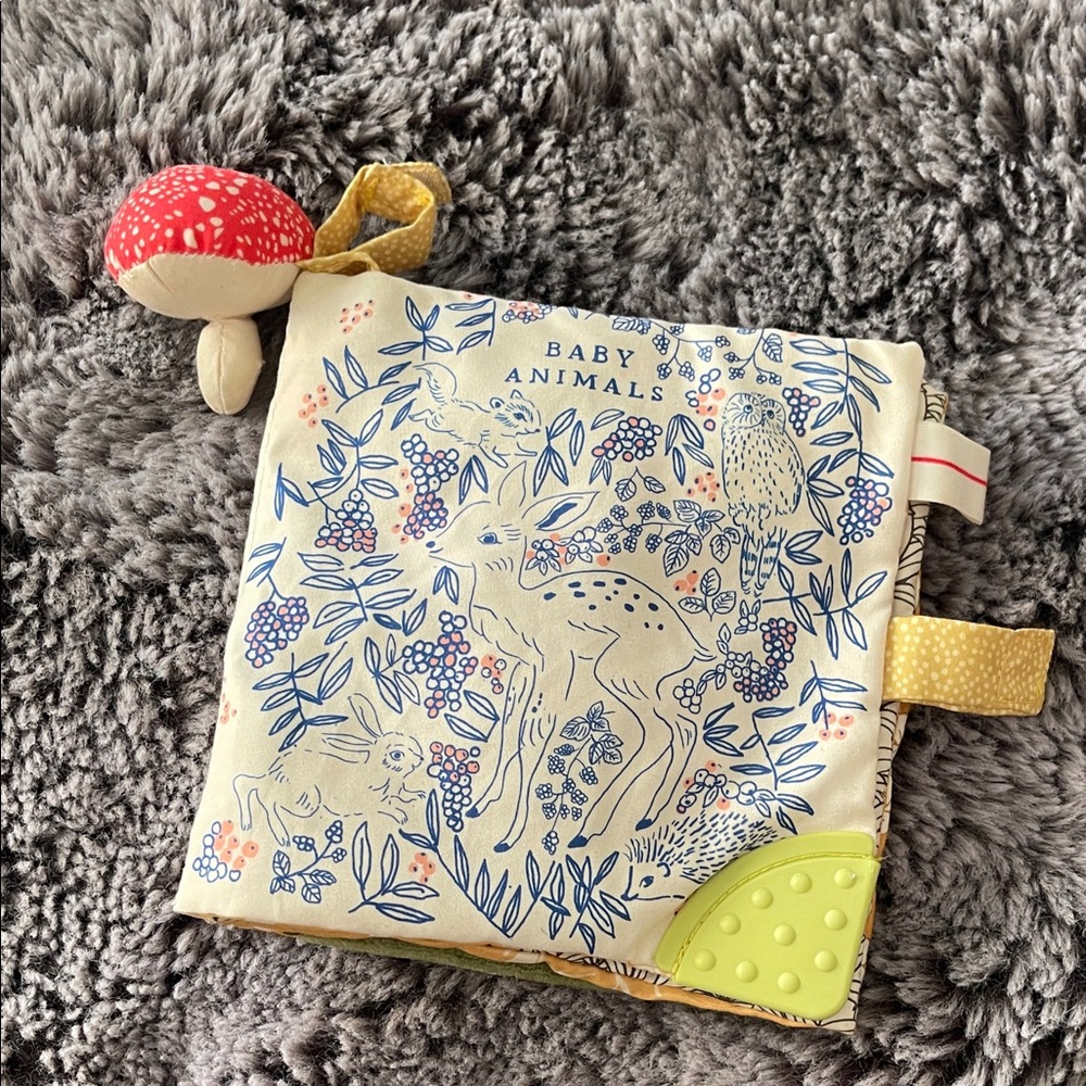 Manhattan Toy Deer One Soft Activity Crinkle Book Baby Squeaker Mirror Teether